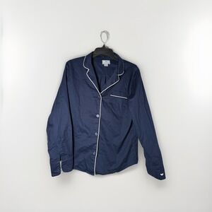 Petite Plume Women's Cotton Twill Pajama Shirt Size Small Antique Navy Ticking